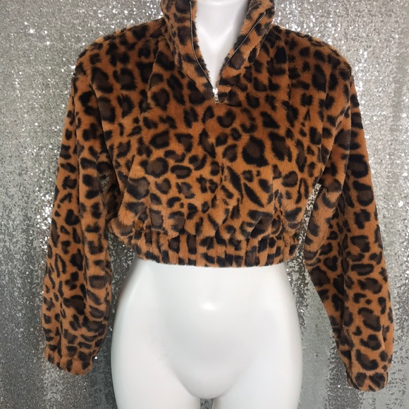 Fashion Nova Tops - Leopard Fur Crop Top Pullover